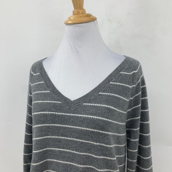 Gap Brooklyn Sweater Womens S Small Grey Merino Wool Striped Ribbed V Neck Knit - Picture 3 of 14